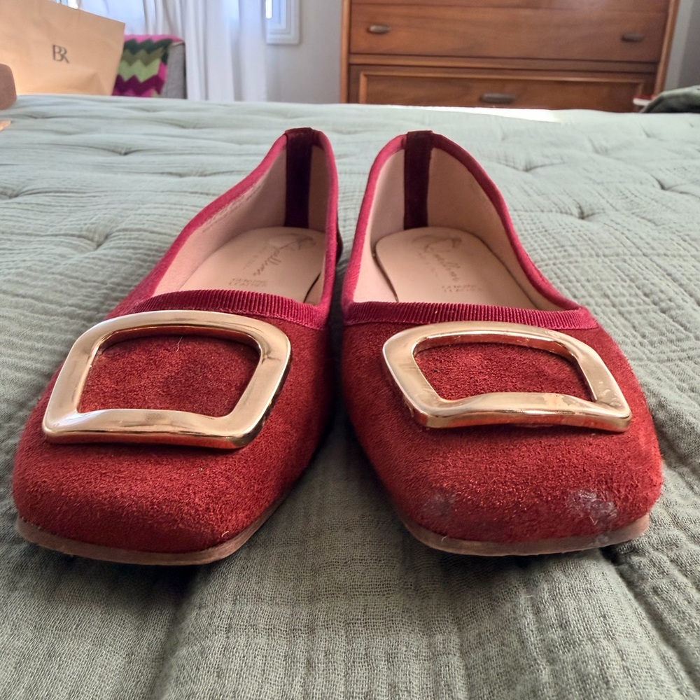 Chic Red Flats with Gold Buckle